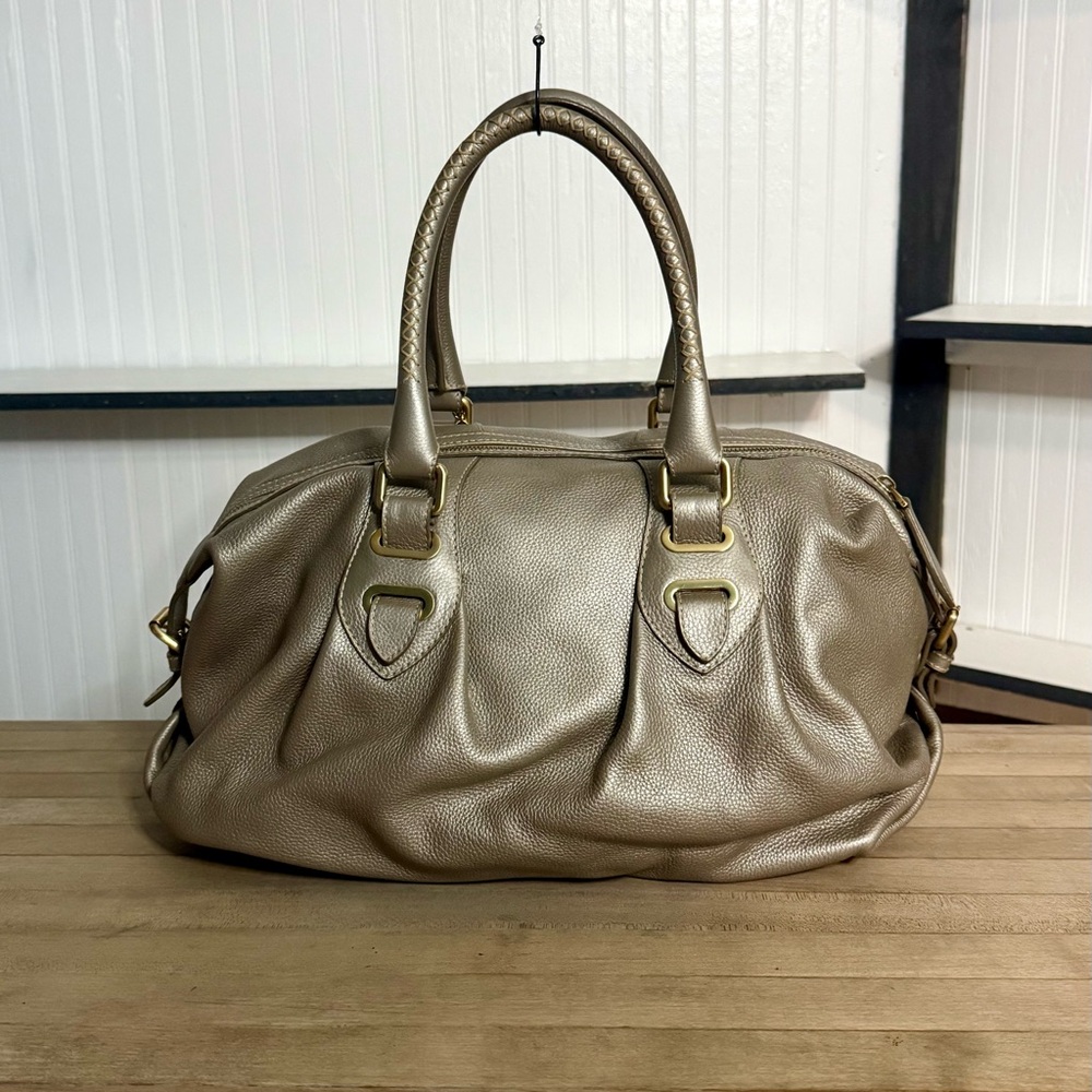 RARE Bally Large Platinum Metallic Leather Satchel Bag - Picture 3 of 11